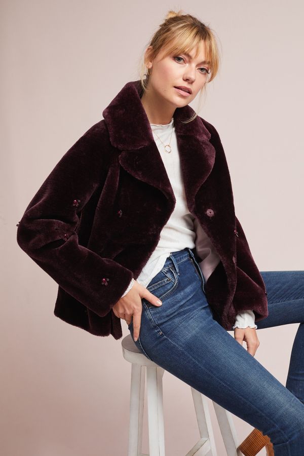 Embellished Faux Fur Coat | Anthropologie