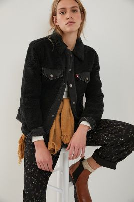 sherpa jacket with denim trim