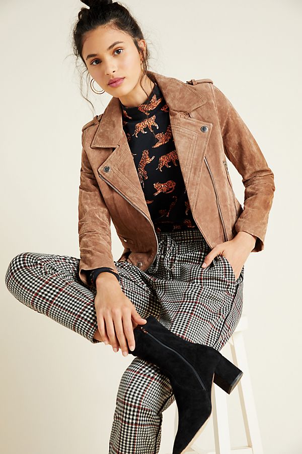 Slide View: 1: Suede Moto Jacket