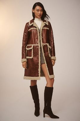 Anna Sui Sherpa-Trim Faux-Leather Coat