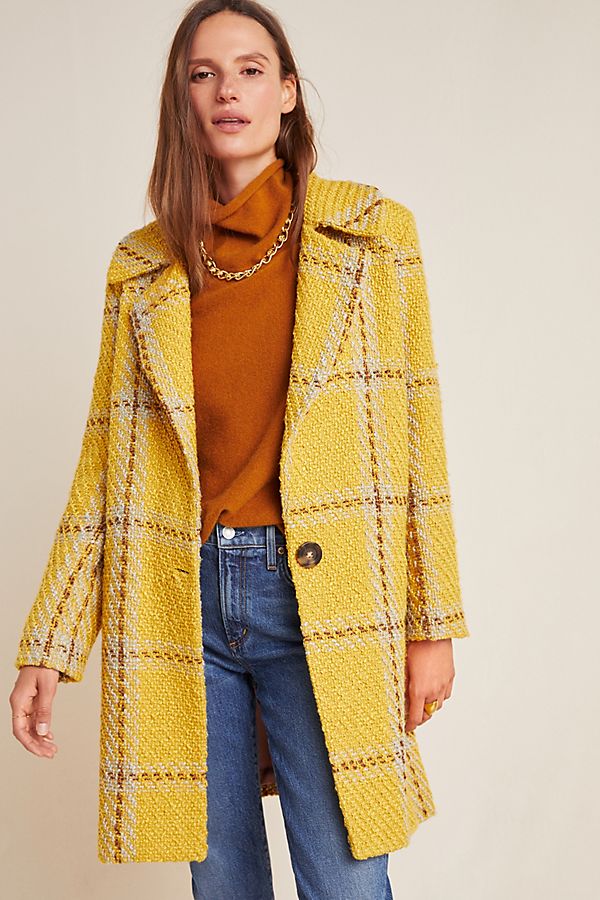 Slide View: 1: Nettie Plaid Tweed Coat