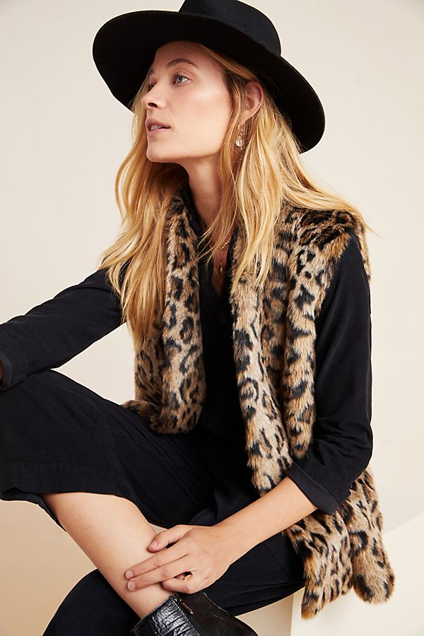 Slide View: 1: Stephie Leopard Faux Fur Vest