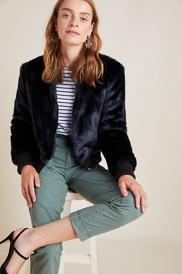 Slide View: 1: Faux Fur Bomber Jacket