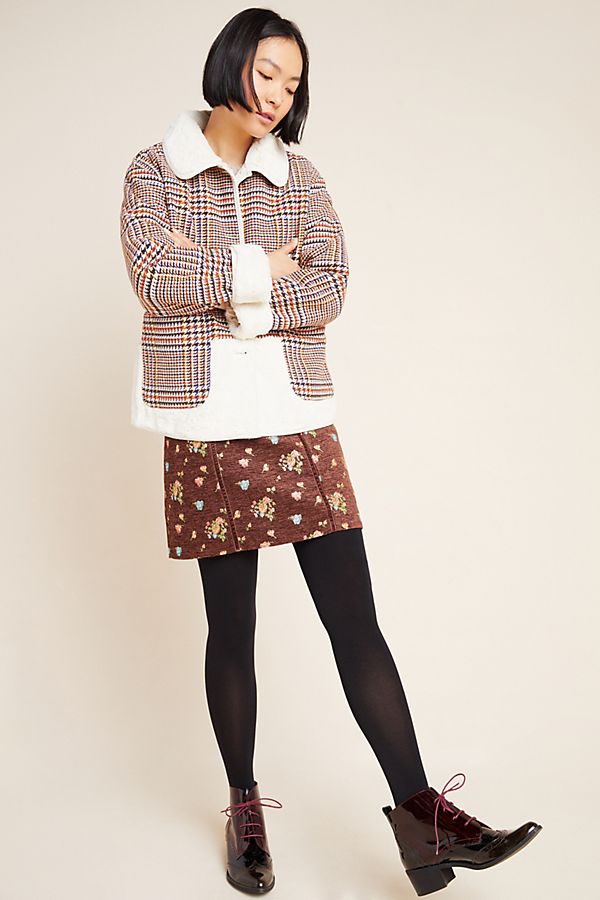 Slide View: 1: Plaid Faux Fur Jacket