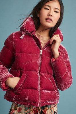 velvet puffer coat womens