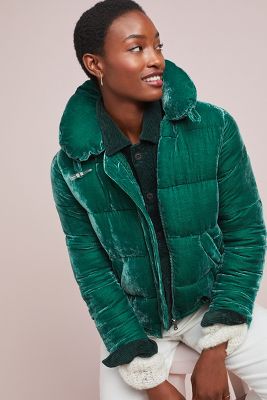 green velvet puffer jacket