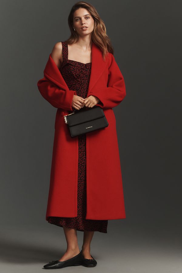 Slide View: 1: Bernardo Double-Breasted Melton Coat