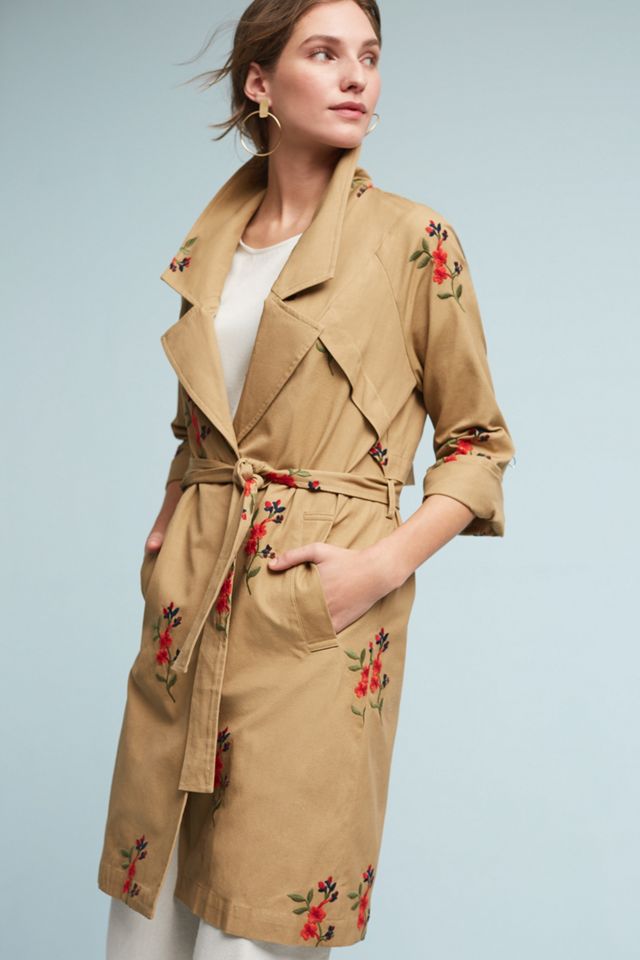 Embroidered Floral Trench Anthropologie