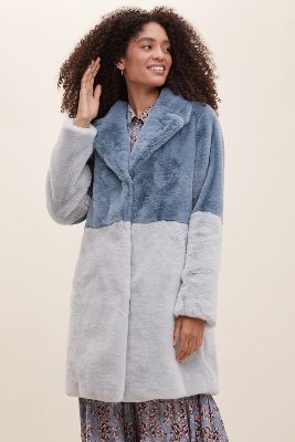 color block fur coat