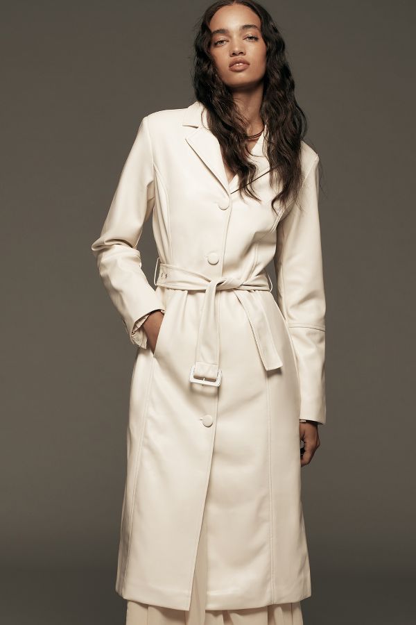 Slide View: 4: Avec Les Filles Faux Leather Belted Long Coat