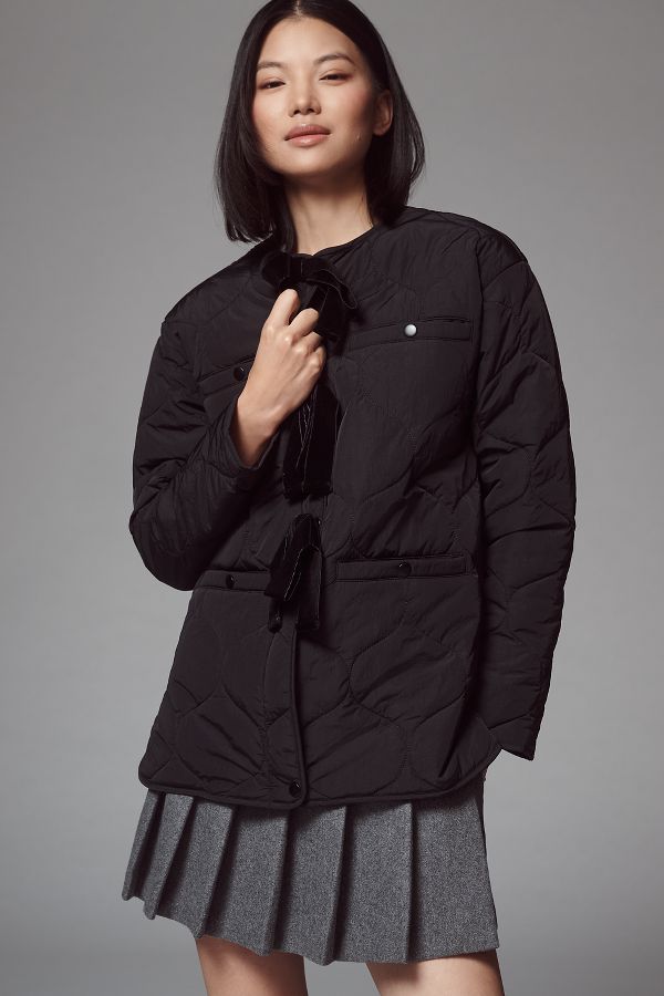 Slide View: 2: Avec Les Filles Bow Quilted Jacket 