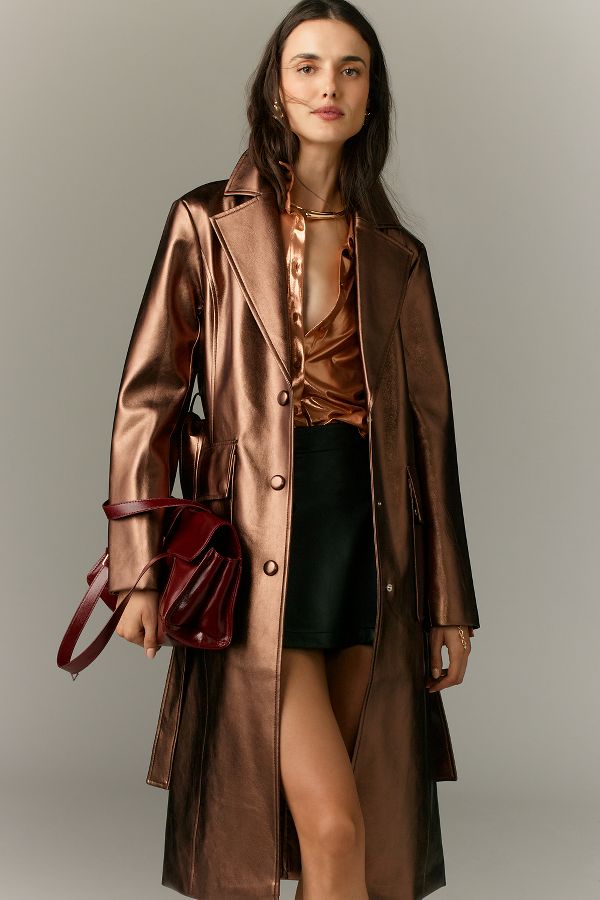 Slide View: 1: Avec Les Filles Metallic Trench Coat