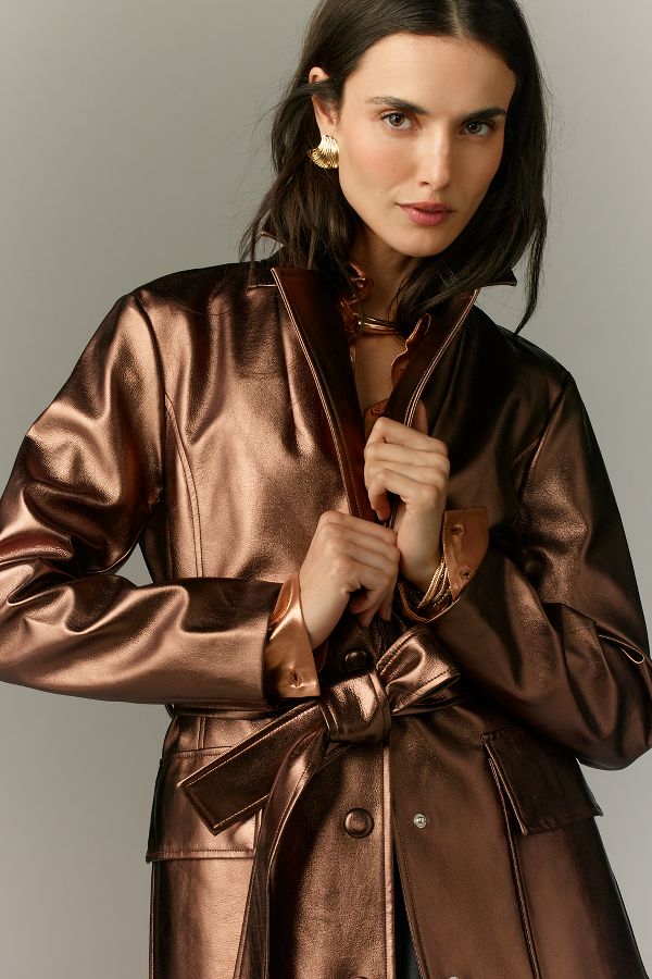 Slide View: 2: Avec Les Filles Metallic Trench Coat