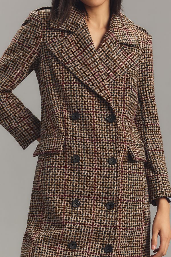 Slide View: 2: Avec Les Filles Plaid Strong Shoulder Long Coat