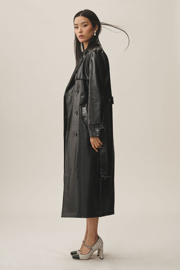 Slide View: 4: Avec Les Filles Glazed Faux-Ever Leather™ Belted Trench Coat