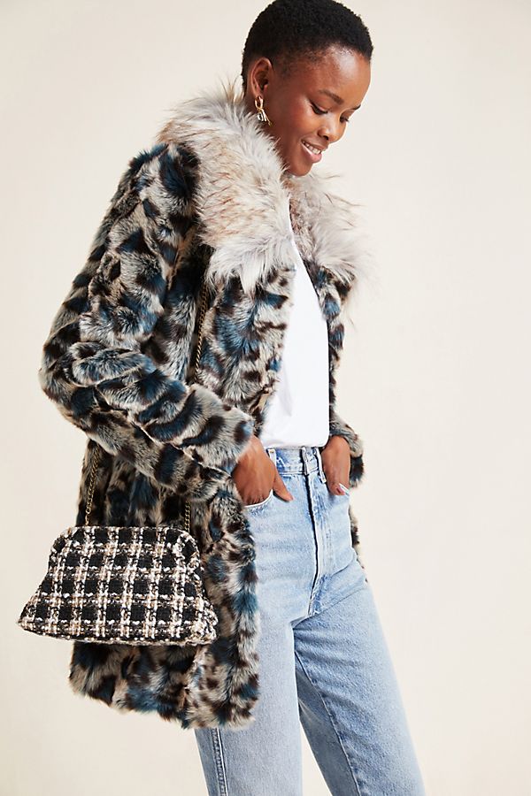 Slide View: 1: Leopard Faux Fur Coat