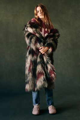 anthropologie chevron faux fur coat