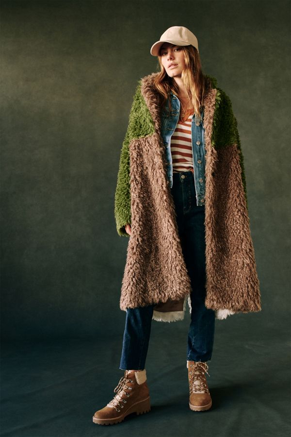 Hutch Audrey Colourblocked Faux Fur Coat Anthropologie UK