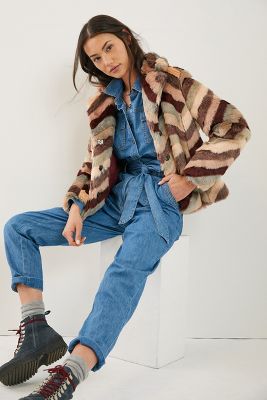 anthropologie chevron faux fur coat