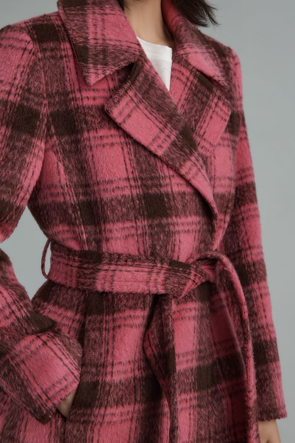 Slide View: 2: Noize Katja Belted Plaid Trench Coat