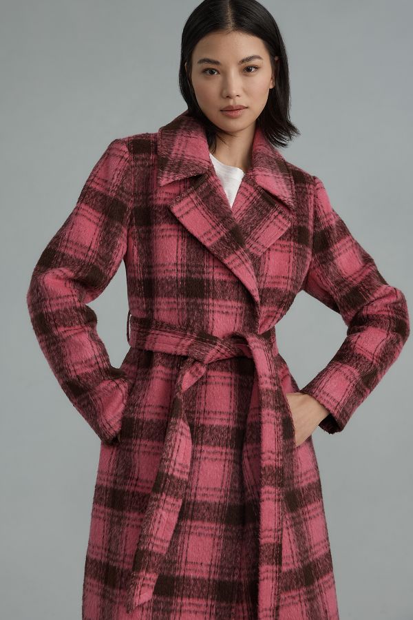 Slide View: 4: Noize Katja Belted Plaid Trench Coat