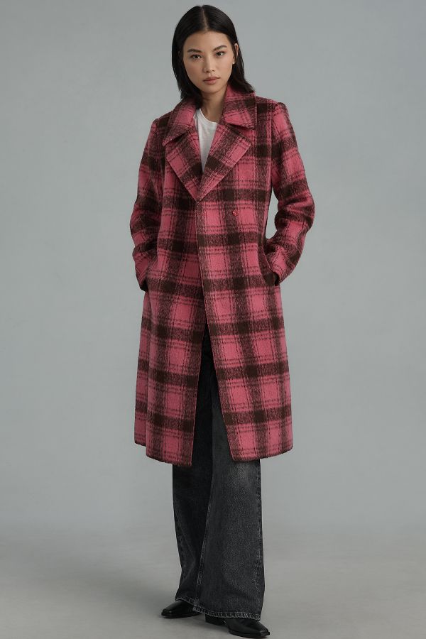 Slide View: 1: Noize Katja Belted Plaid Trench Coat