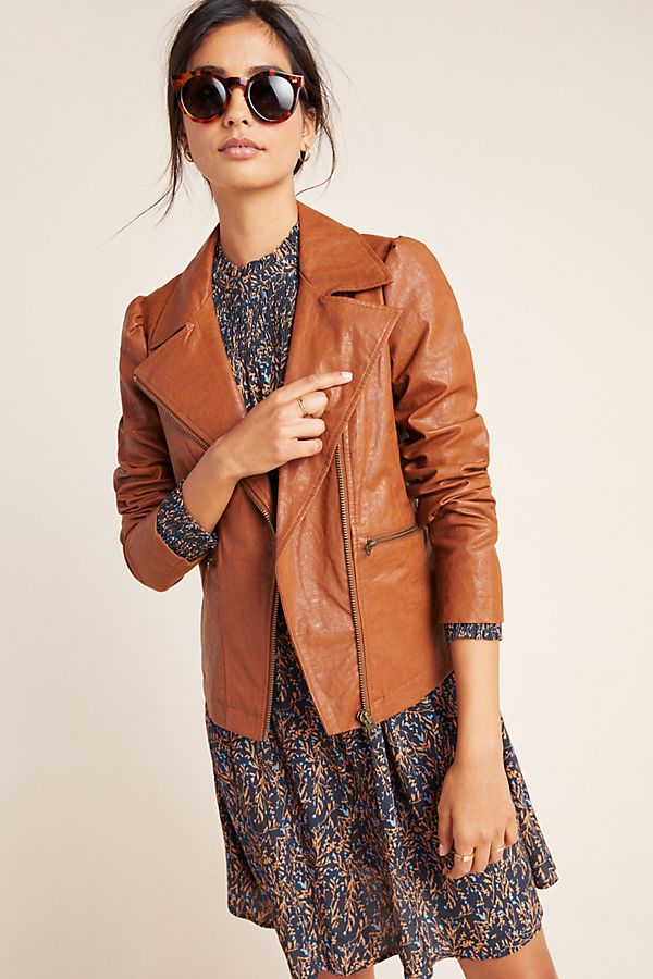 Slide View: 1: Petula Puff-Sleeved Moto Jacket