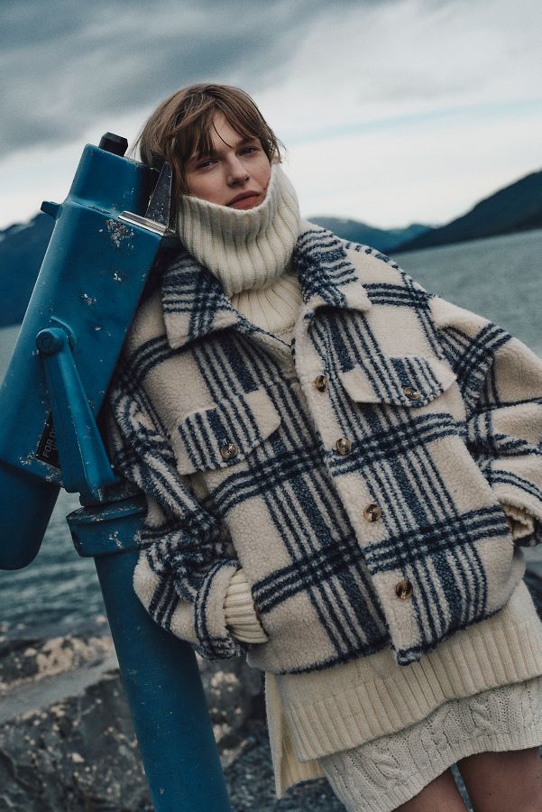 Slide View: 1: Pilcro Plaid Sherpa Shacket