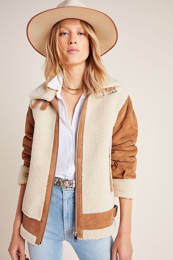 Slide View: 1: Lamarque Colby Moto Sherpa Jacket