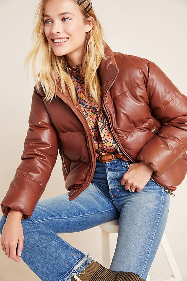 Slide View: 1: Lamarque Iris Leather Puffer Jacket