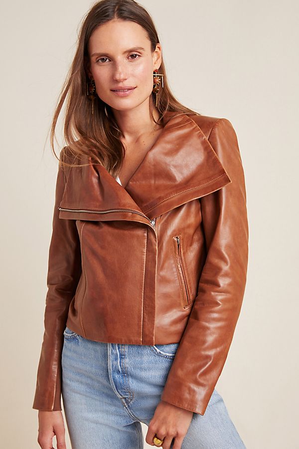 Slide View: 4: Lamarque Talia Leather Moto Jacket