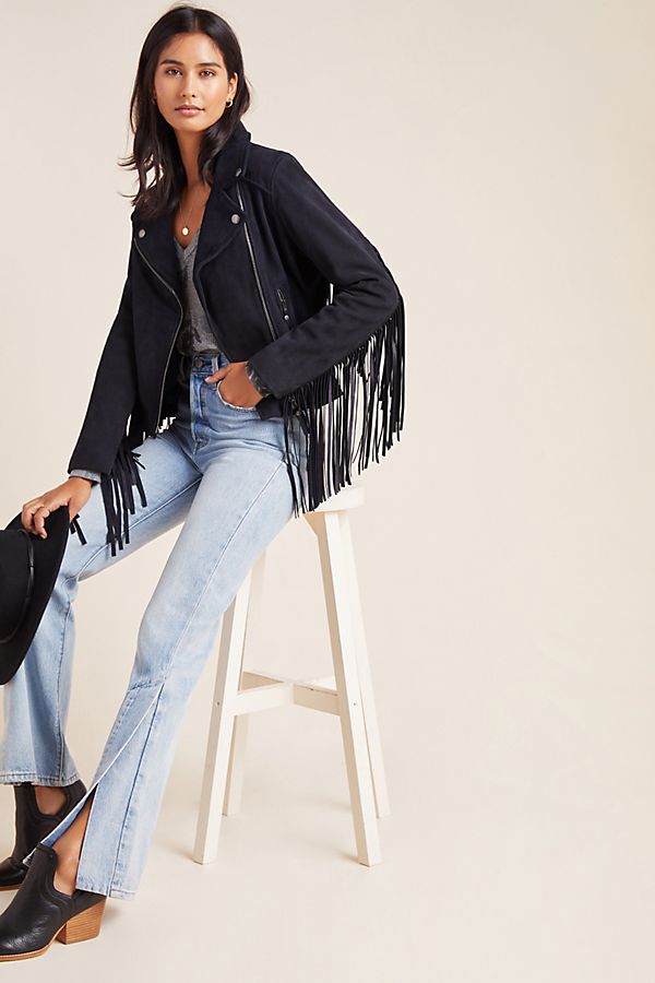 Slide View: 1: Frye Fringed Suede Biker Jacket