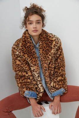 leopard print faux fur jacket