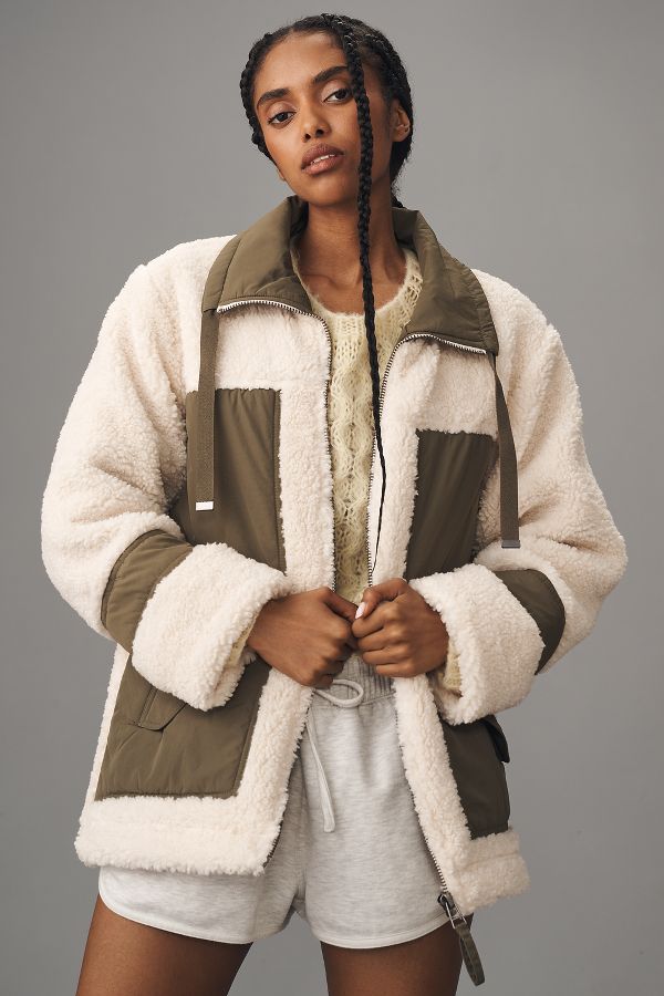 Slide View: 1: Pilcro Mixed Sherpa Anorak Jacket