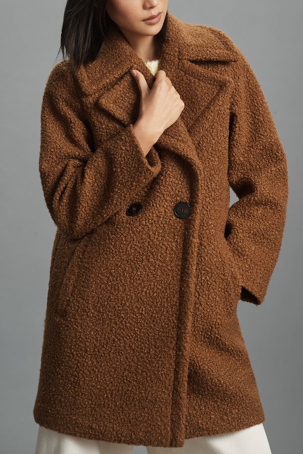 Slide View: 2: NVLT Flat Bouclé Double-Breasted Overcoat