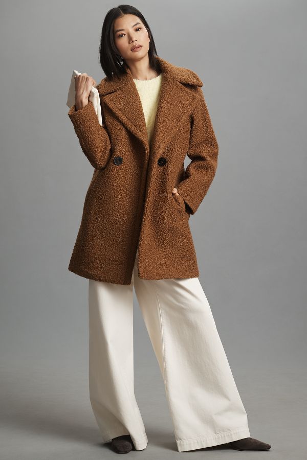 Slide View: 1: NVLT Flat Bouclé Double-Breasted Overcoat