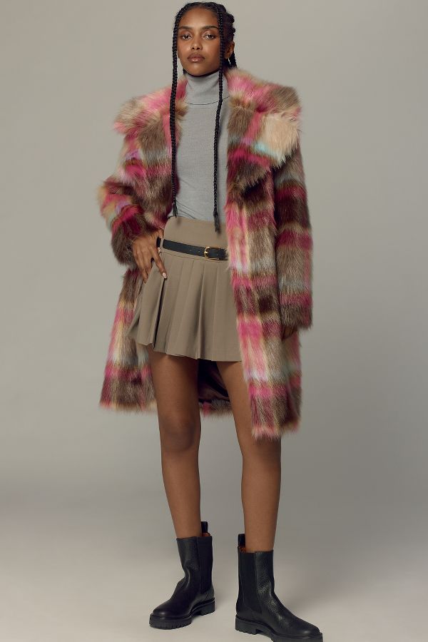 Slide View: 4: NVLT Plaid Faux-Fur Luxious Coat