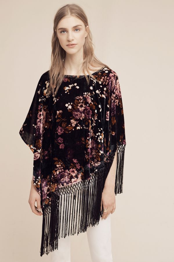 Wild Rose Velvet Poncho | Anthropologie