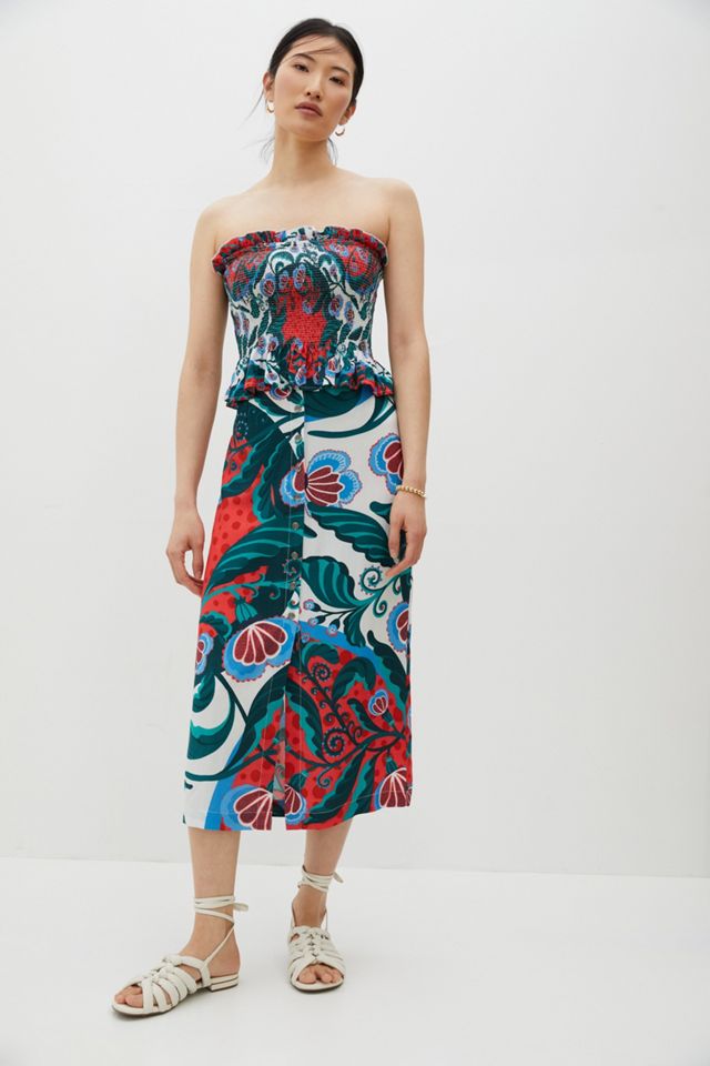 Sika x Anthropologie Blue Abstract Midi Skirt NEW Size 16