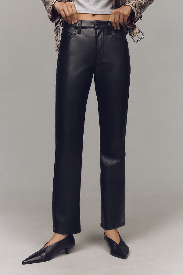 Slide View: 2: MOTHER The Smarty Pants Skimp Leather High-Rise Straight-Leg Pants