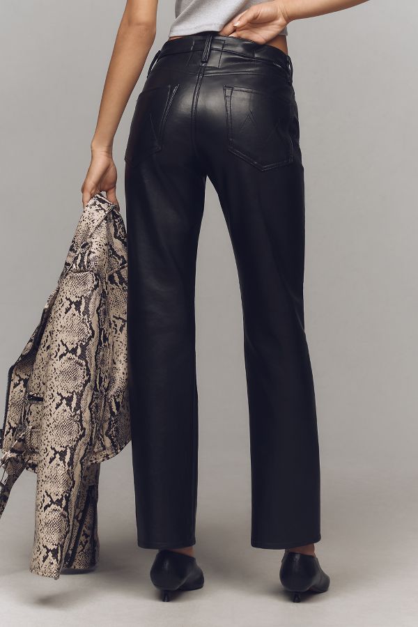 Slide View: 4: MOTHER The Smarty Pants Skimp Leather High-Rise Straight-Leg Pants