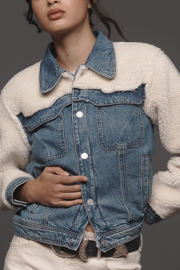 Slide View: 5: MOTHER The Backbend Sherpa Denim Jacket