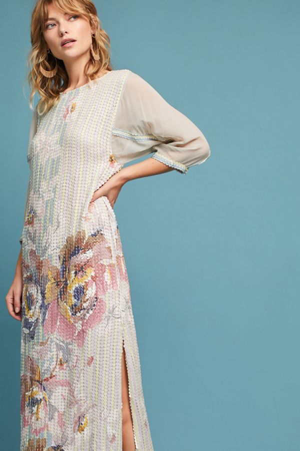 Embellished Floral Column Dress Anthropologie