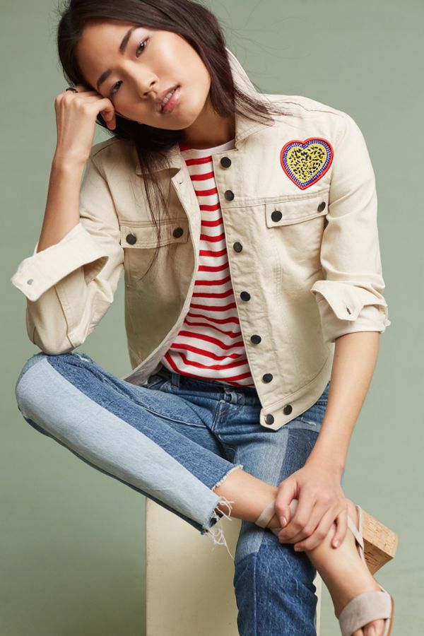 Embroidered Heart Denim Jacket Anthropologie