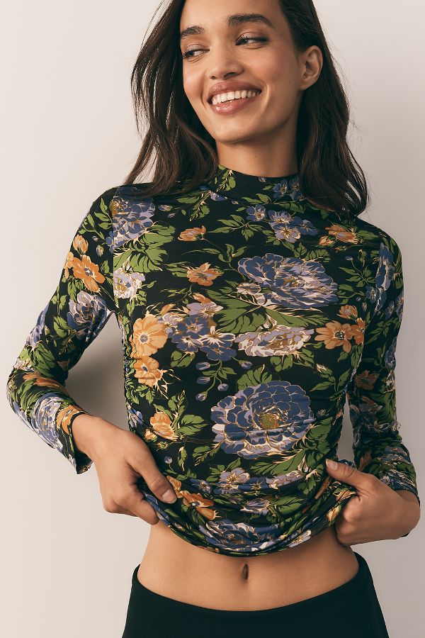 Slide View: 4: Farm Rio Capri Floral Mock-Neck Top