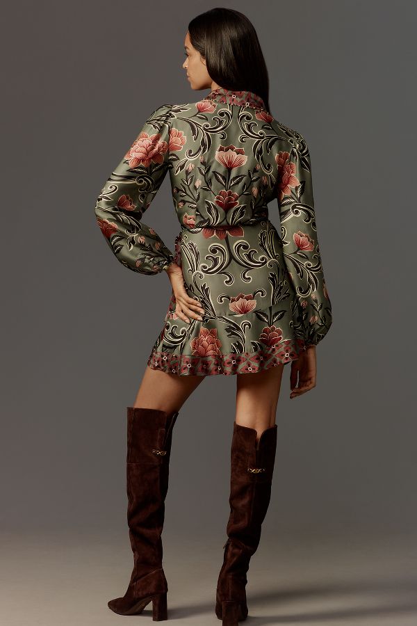 Slide View: 2: Farm Rio Arabesque Long-Sleeve Wrap Mini Dress