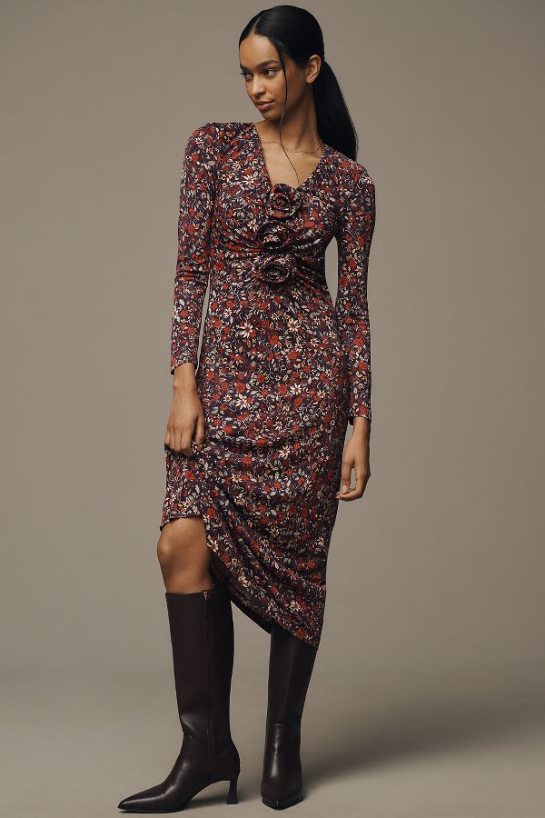 Slide View: 1: Farm Rio Chelsea Garden Long-Sleeve Deep-V Maxi Dress