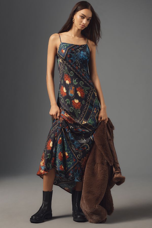 Slide View: 1: Farm Rio Arabesque Scarves Sleeveless Midi Slip Dress