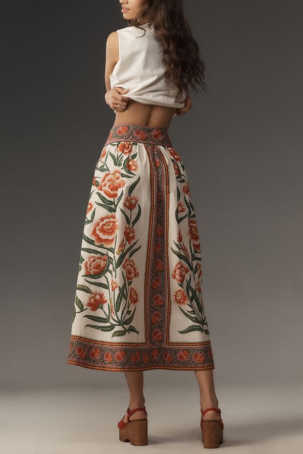 Slide View: 2: Farm Rio Ainika Delicate Floral Midi Skirt