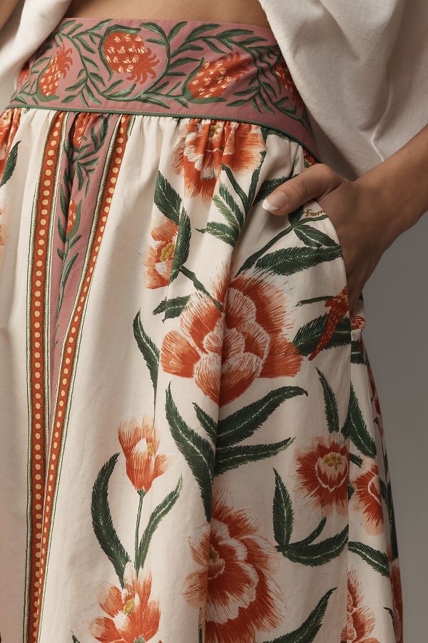 Slide View: 4: Farm Rio Ainika Delicate Floral Midi Skirt